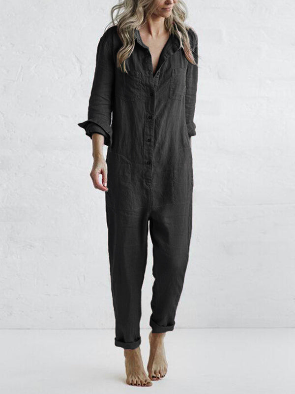 Amara™ - Buttoned Casual Long-Sleeved Jumpsuit