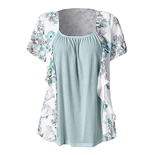 Lexi™ - Blouses for Women Dressy Casual Crewneck Short Sleeve T Shirts Summer Elegant Floral Printed Cardigan Two Piece Tops