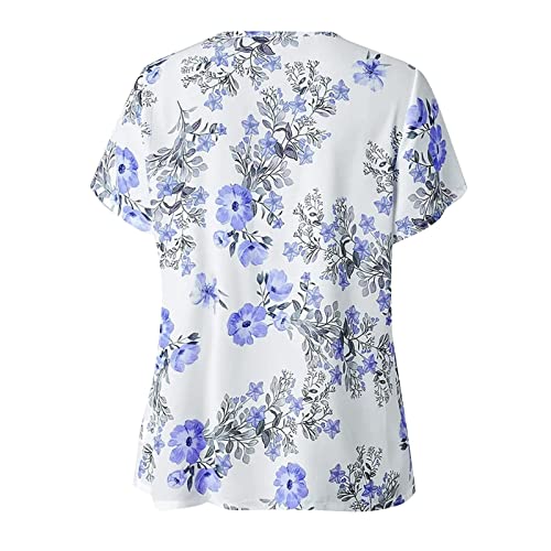 Lexi™ - Blouses for Women Dressy Casual Crewneck Short Sleeve T Shirts Summer Elegant Floral Printed Cardigan Two Piece Tops