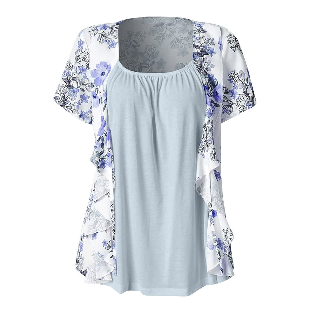 Lexi™ - Blouses for Women Dressy Casual Crewneck Short Sleeve T Shirts Summer Elegant Floral Printed Cardigan Two Piece Tops