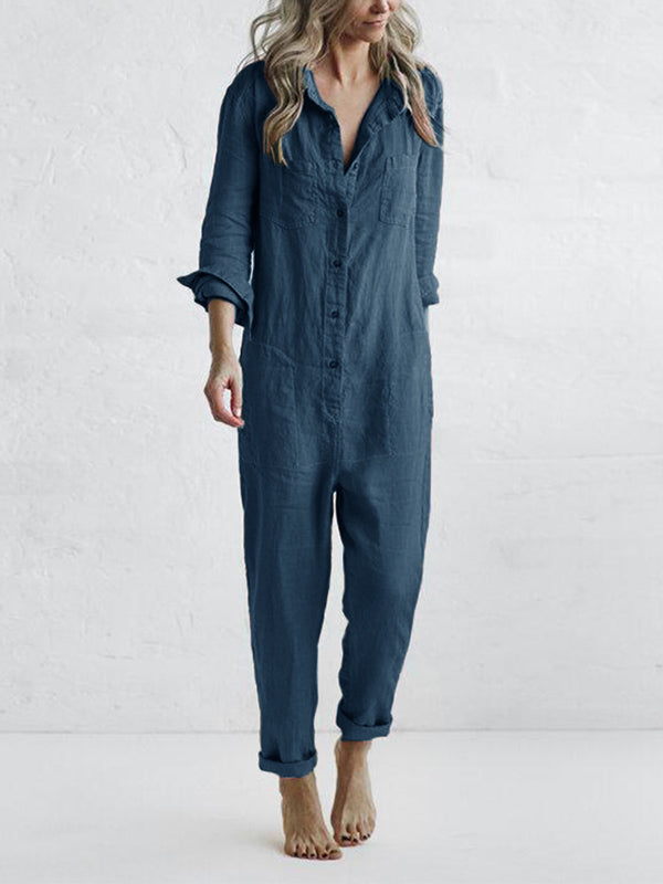 Amara™ - Buttoned Casual Long-Sleeved Jumpsuit