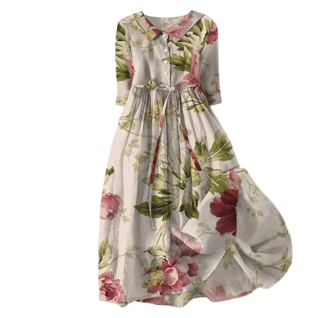 Romilyn™ - Women's Vintage Botanical Floral Design Print Lace-Up Dress