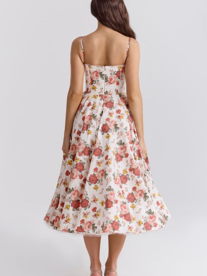 Marzia™ - Rose Print Tulle Midi Dress