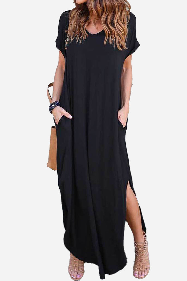 Zania™ - Side Slit Maxi Dress with Pockets